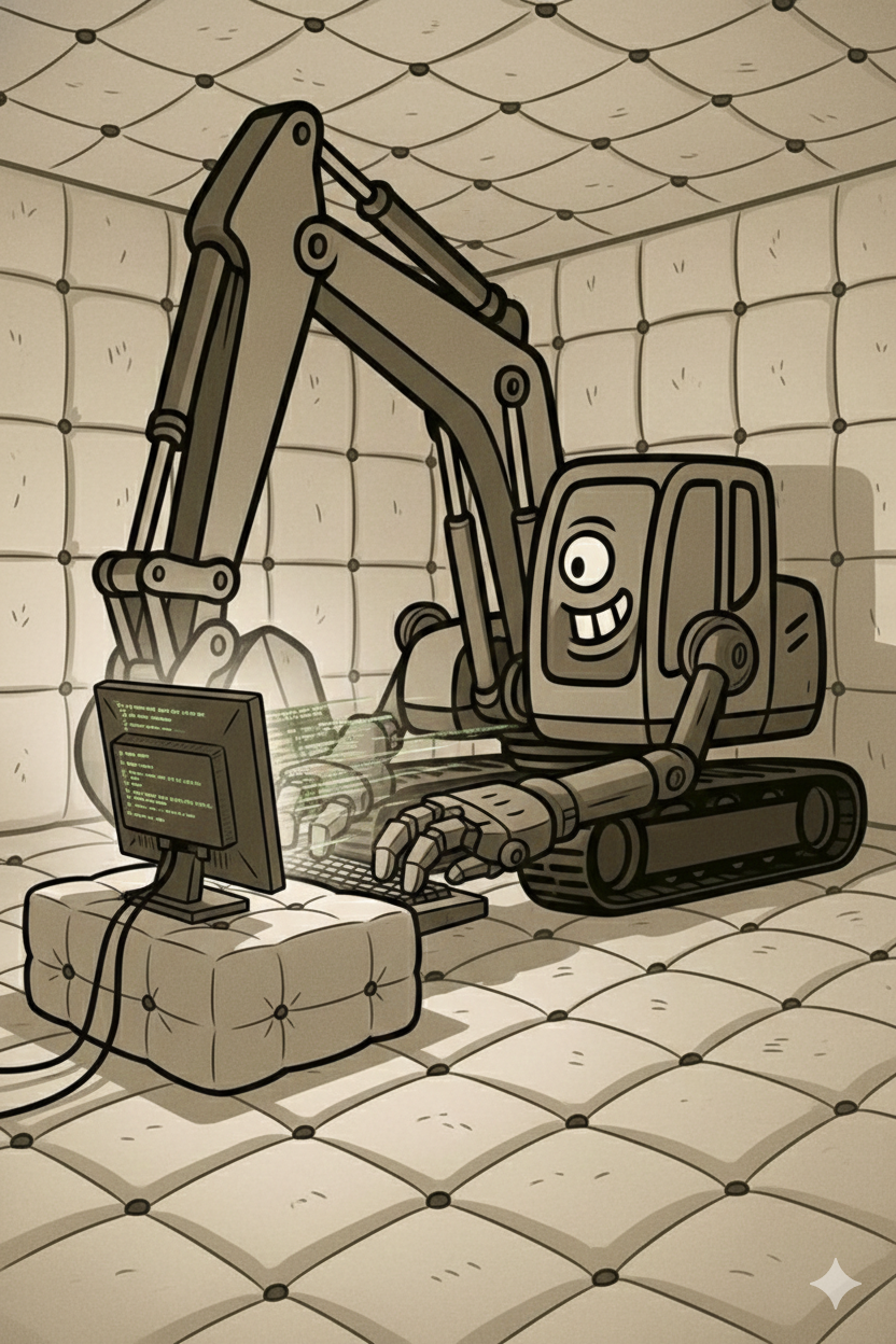 AI Excavator in a padded room